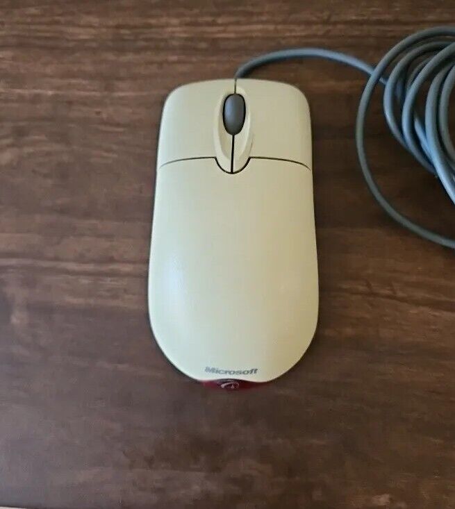 Vintage Off White Microsoft Wheel Mouse Optical USB PS/2 Compatible Mouse Works