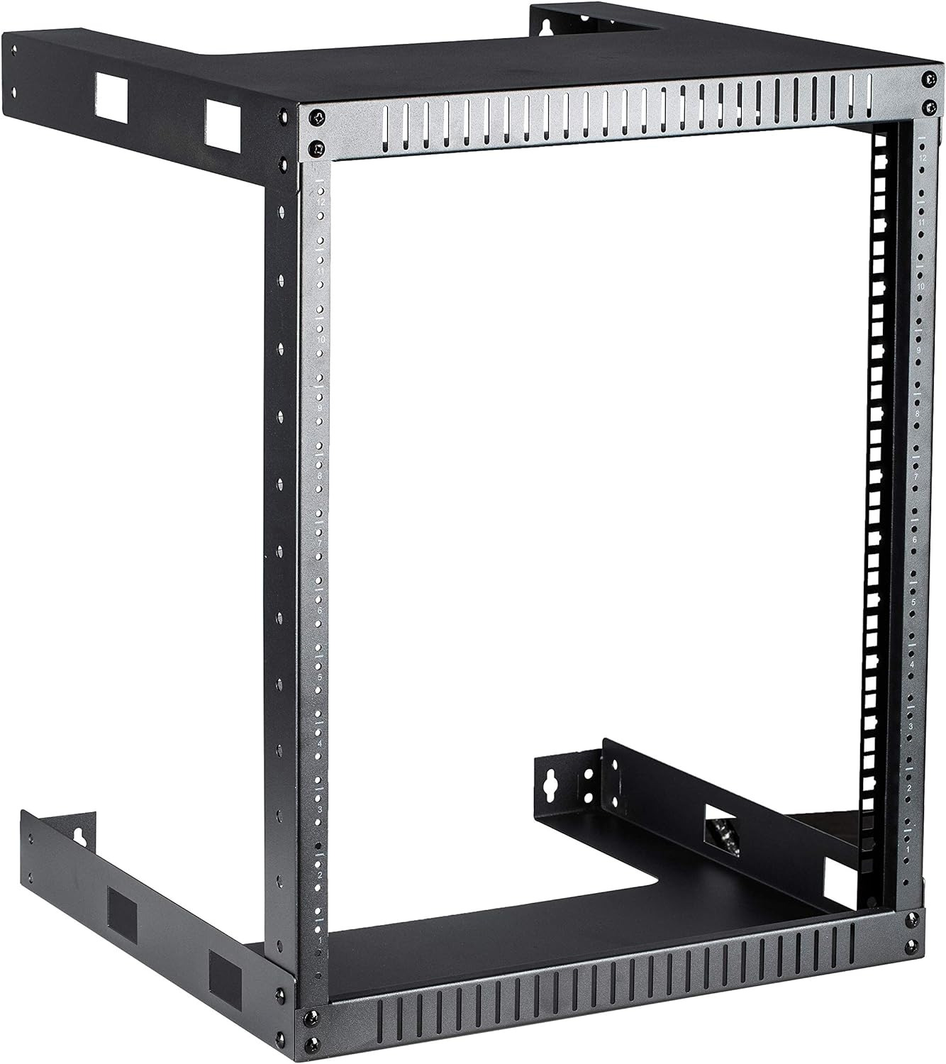 Black 15U Wall Mount Open Frame Steel Network Equipment Rack 17.75 Inch Deep - B