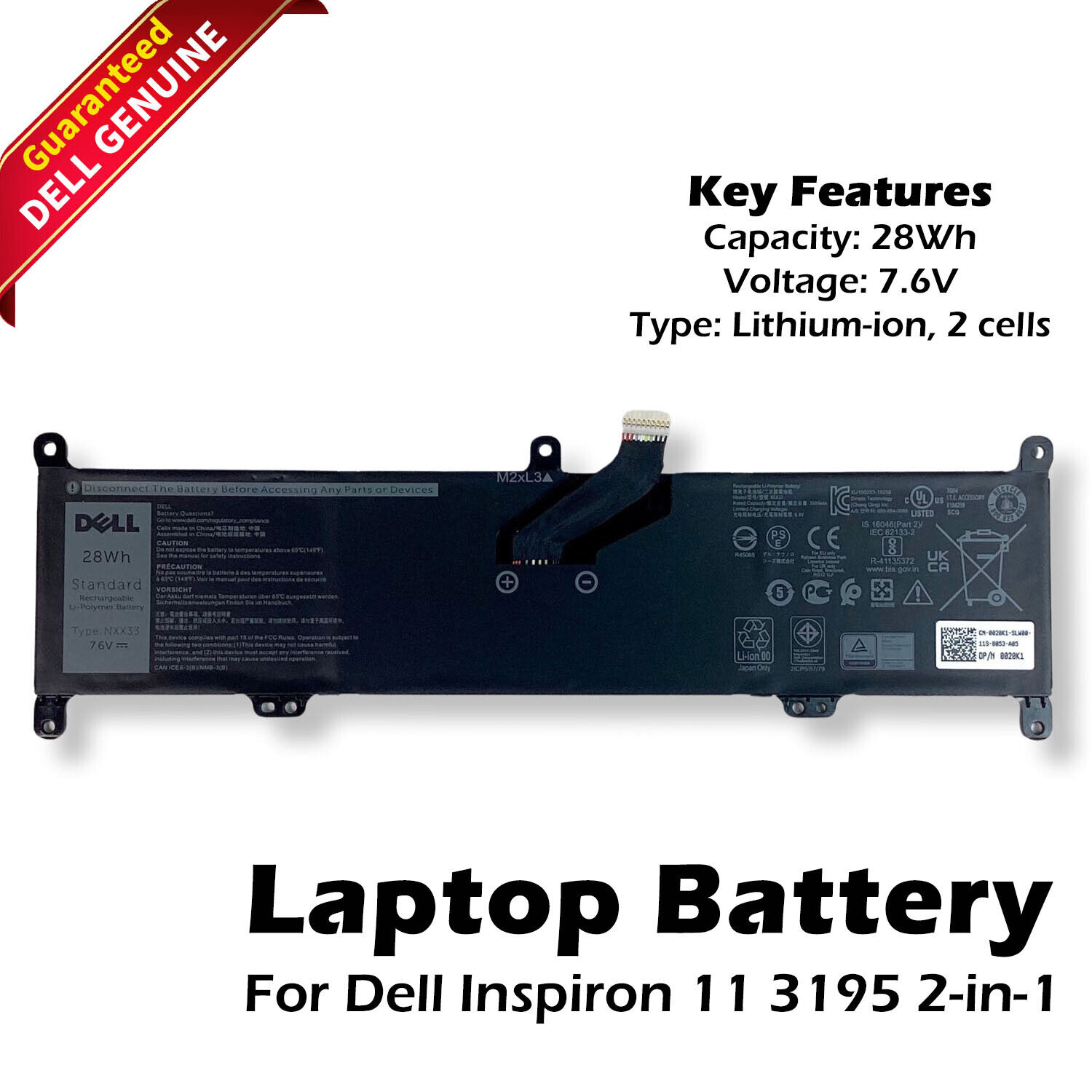 Genuine Dell OEM Inspiron 11 3195 2-in-1 Laptop Battery 7.6V 28Wh NXX33 020K1