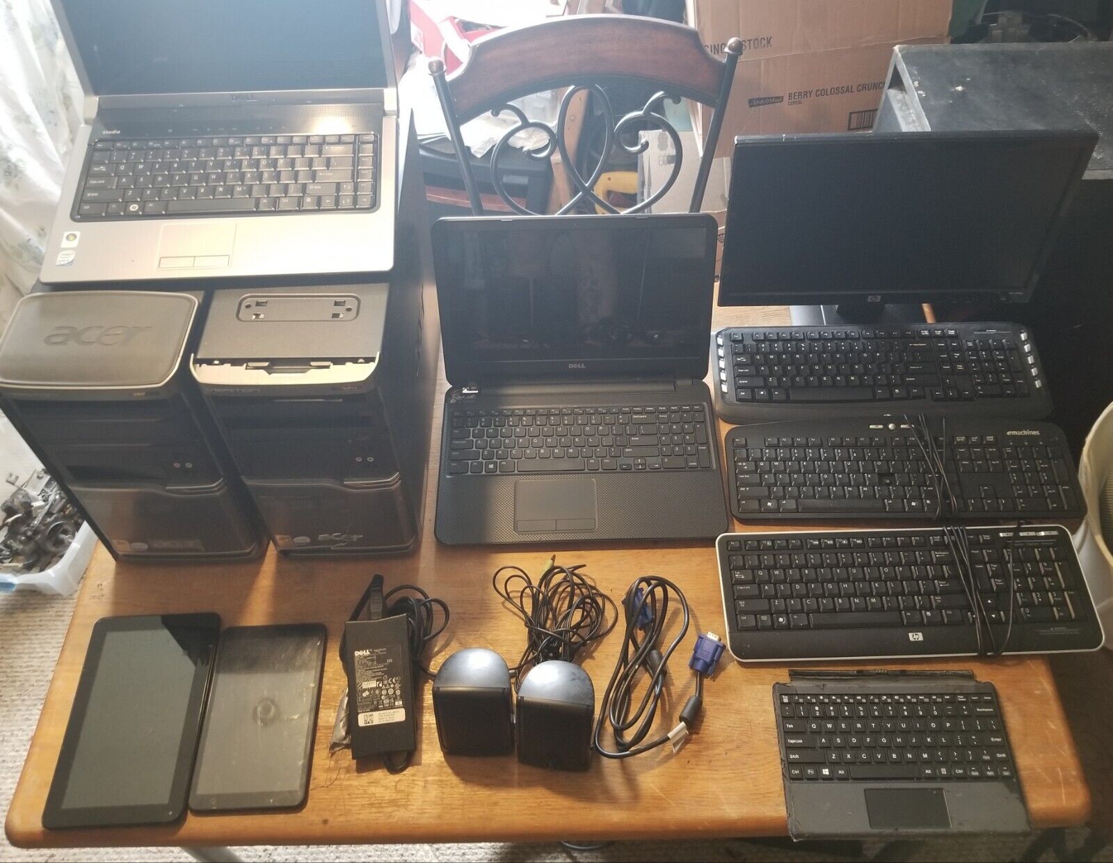Lot Of Misc Computer Parts/ Acer Power Supply/Dell Laptops/Monitor/Keyboards