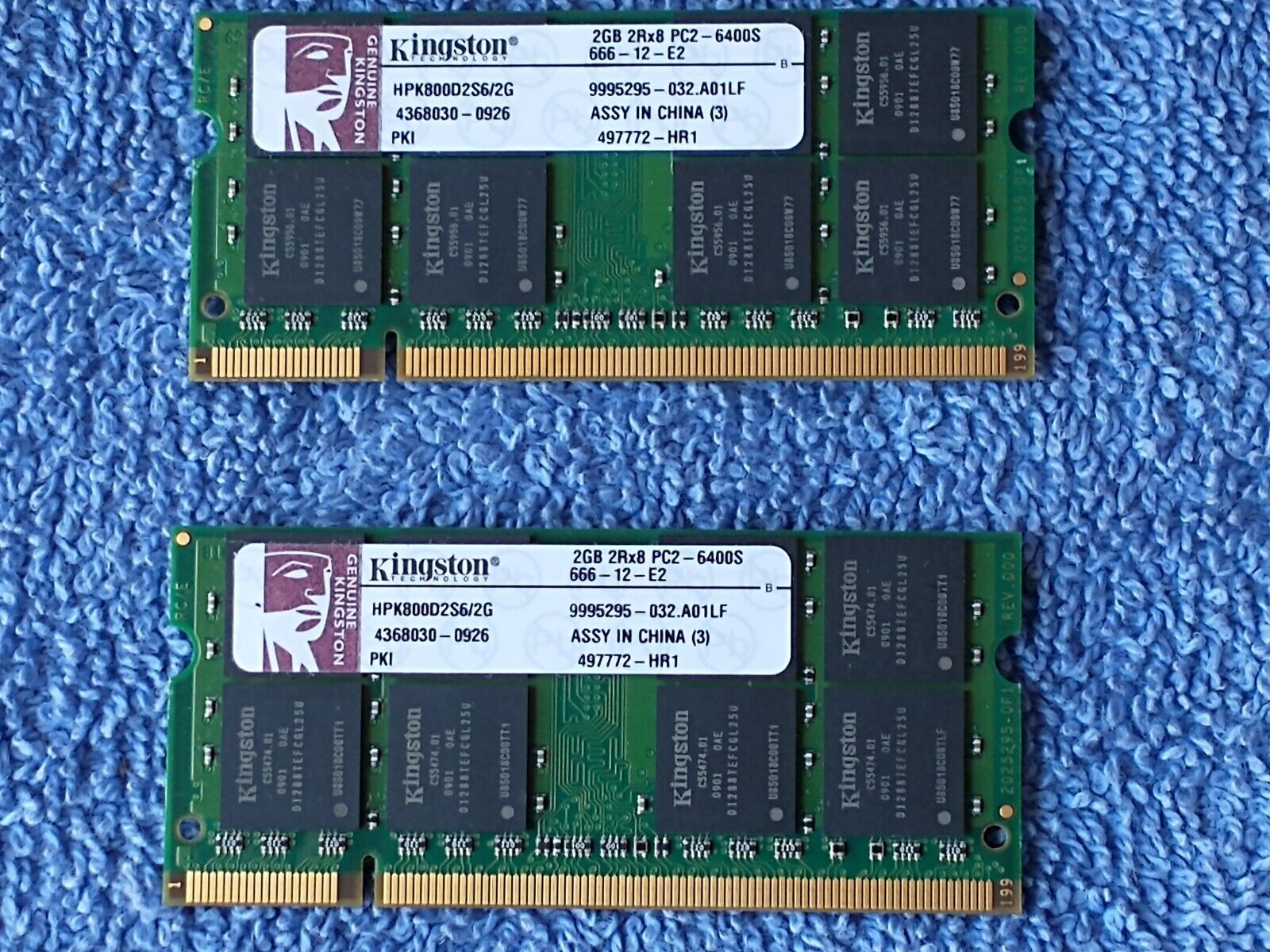 Lot of 2 Kingston 2GB PC2-6400 DDR2 Laptop Memory [Part# HPK800D2S6/2G]