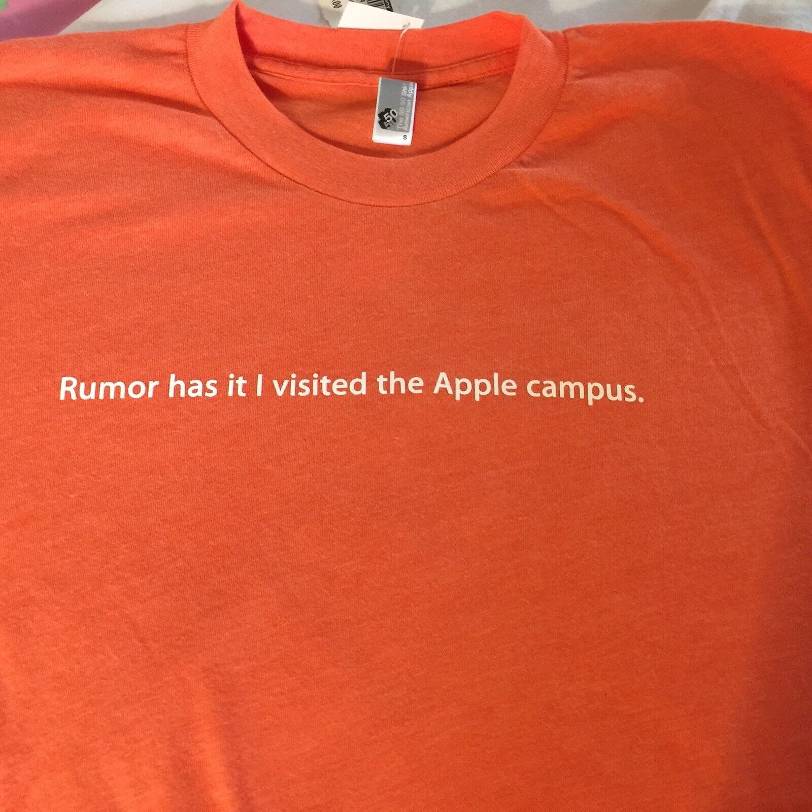 NWT OOP APPLE CAMPUS COMPANY STORE LOGO SZ SMALL ORANGE T-SHIRT~not iPHONE 15