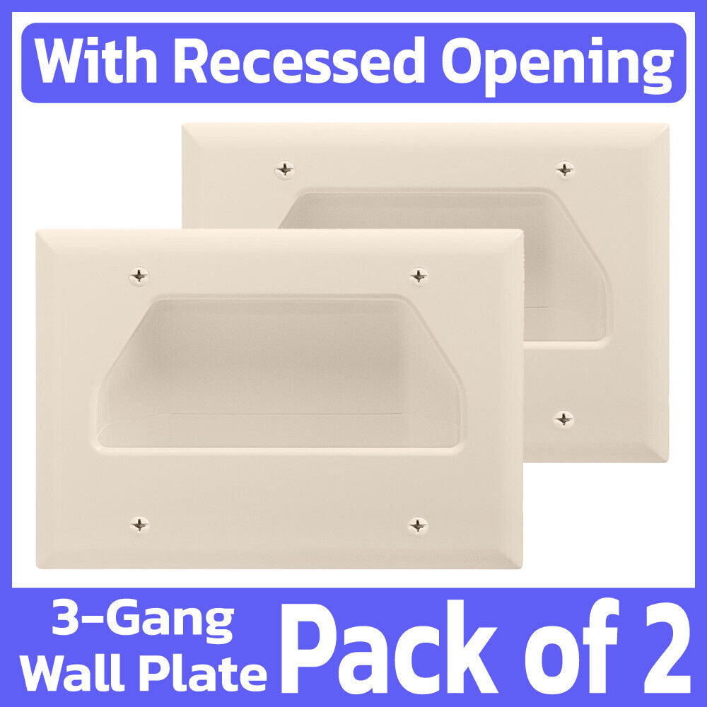 2 Pack Recessed Pass-Through Wall Plate 3 Gang Low Voltage Cable Hole Faceplate