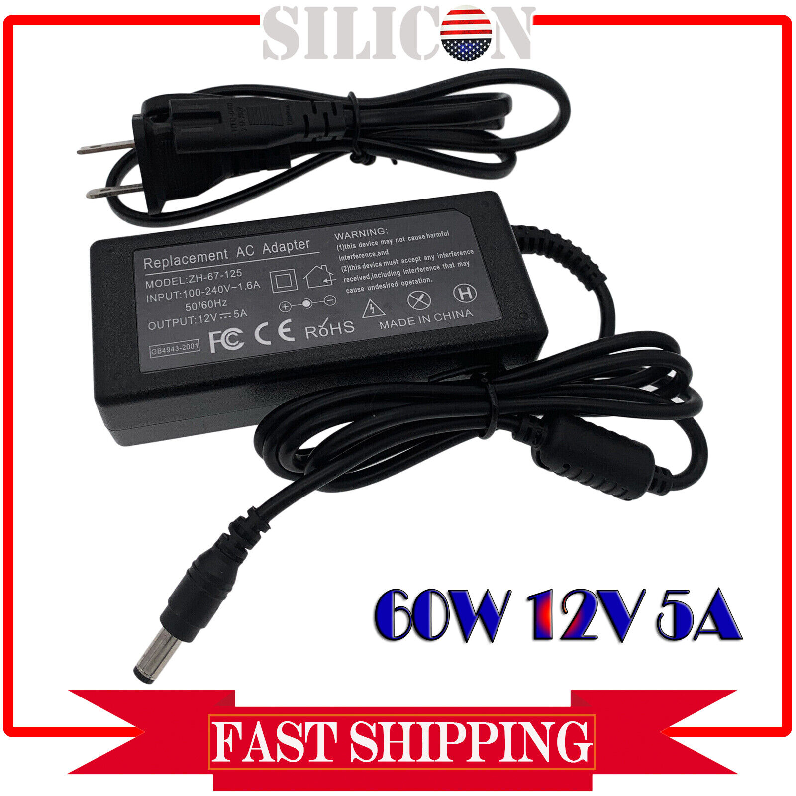 12V 5A 60W AC Adapter Charger Power Supply For Data Model CP-1250 CP1250
