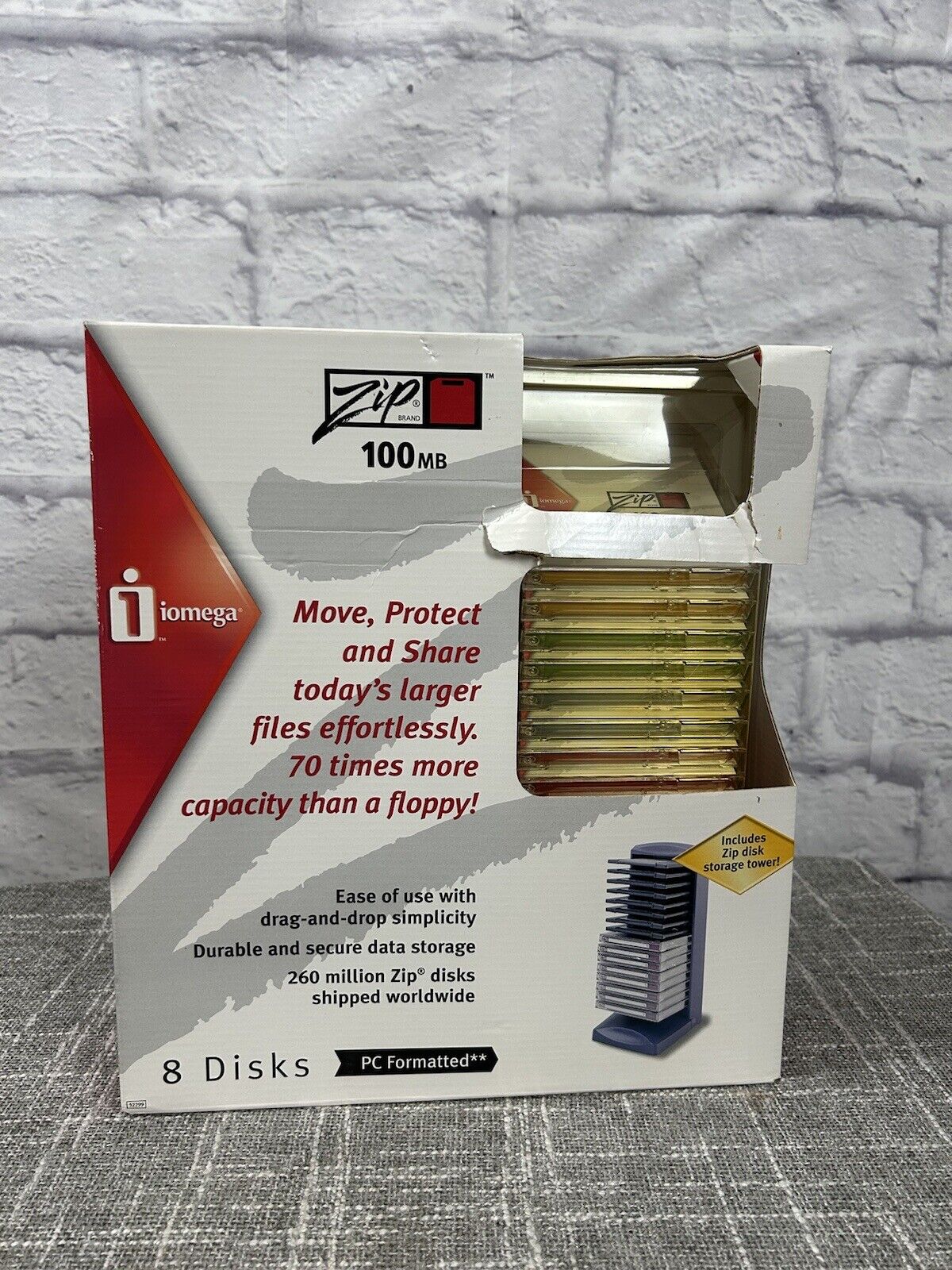 Iomega Zip 100MB Disks Set of 8 Storage Tower NIB PC Formatted Data Storage Vtg
