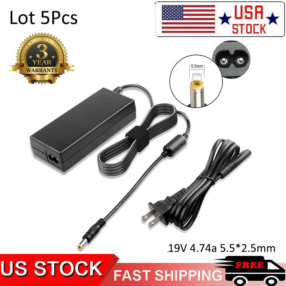 Lot 5Pcs AC Adapter Charger for Toshiba Asus Lenovo Laptop 19V 4.74A 5.5*2.5mm