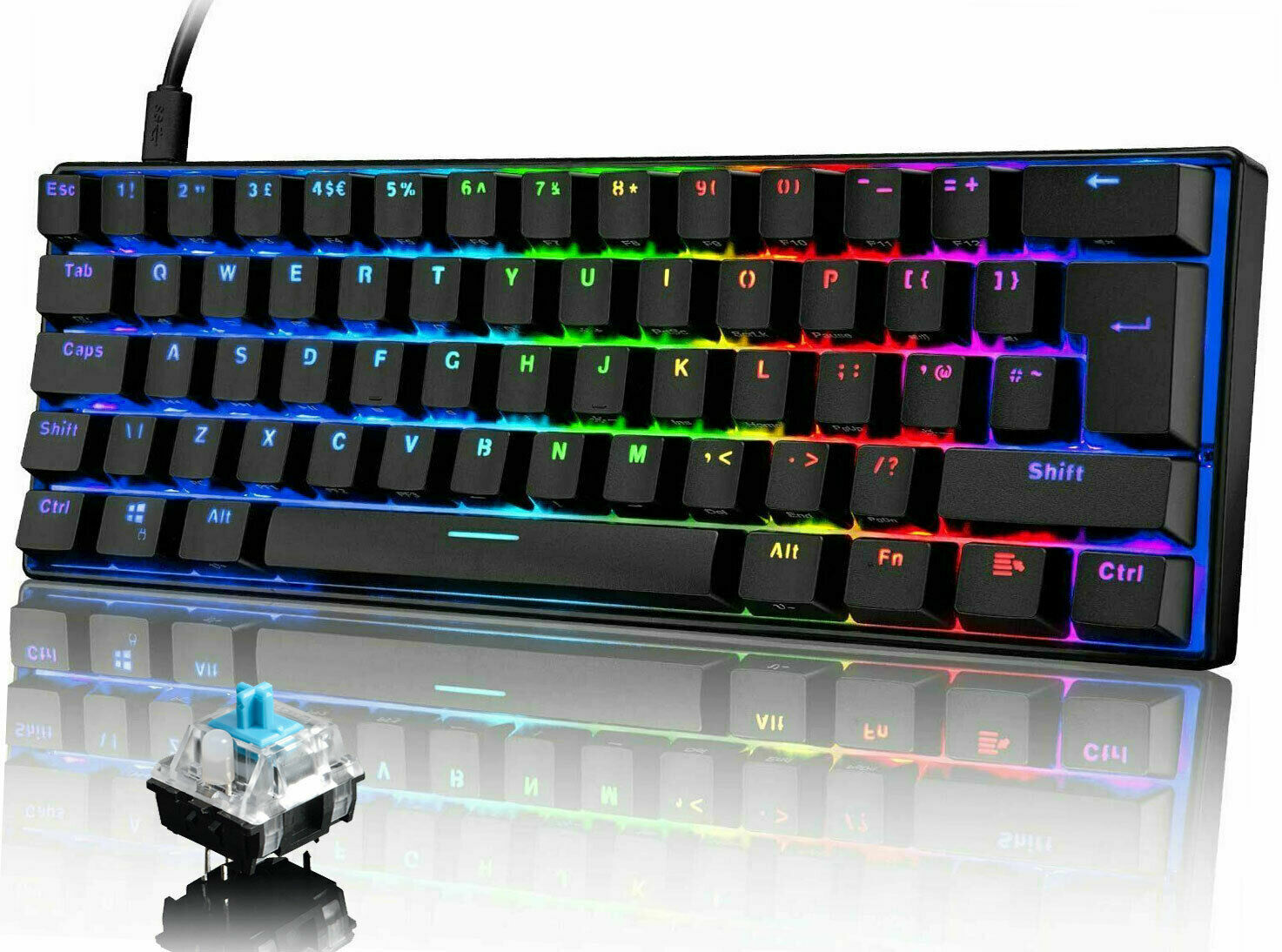 Computer 60% Mechanical Gaming Keyboard Wired USB RGB LED Backlight Brown switch