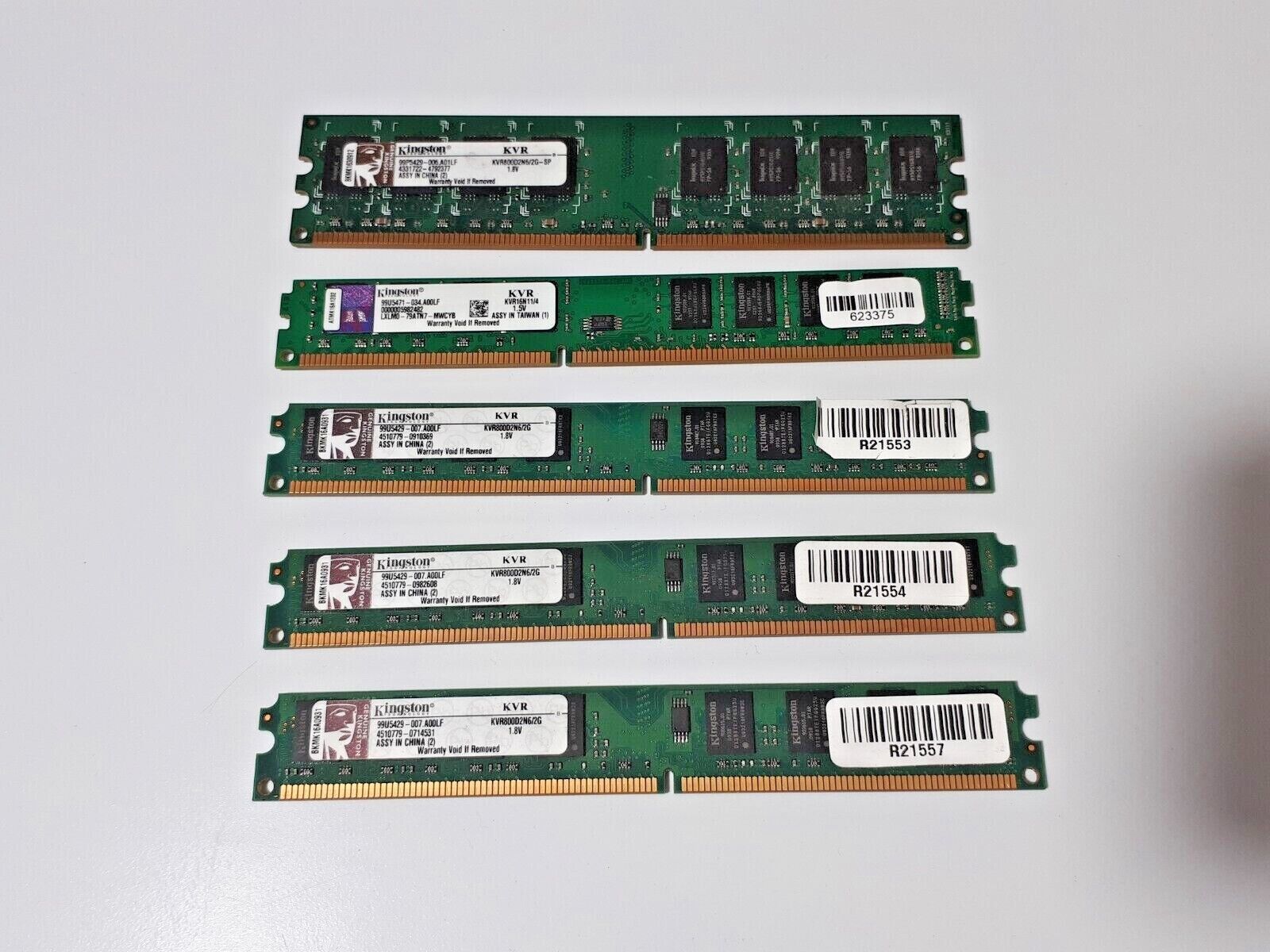 Used Kingston 2GB DDR2 & 4GB DDR3 Rem PC Memory Module - 5 Pcs. Sold As Bundle 