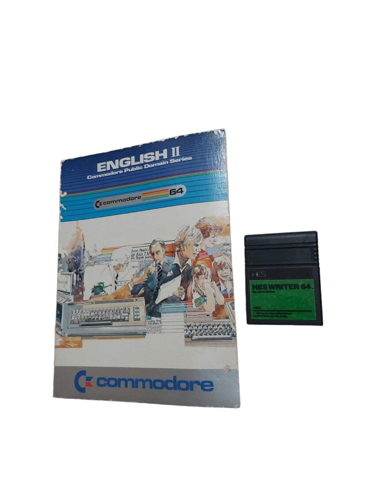 1980s Vintage Commodore lot -HES Writer 64 computer cartridge and English Disk