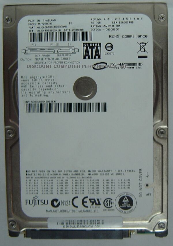 Rare Fujitsu MHY2080BS 80GB SATA 2.5 9.5mm HDD Drive Tested Good Our Drives Work