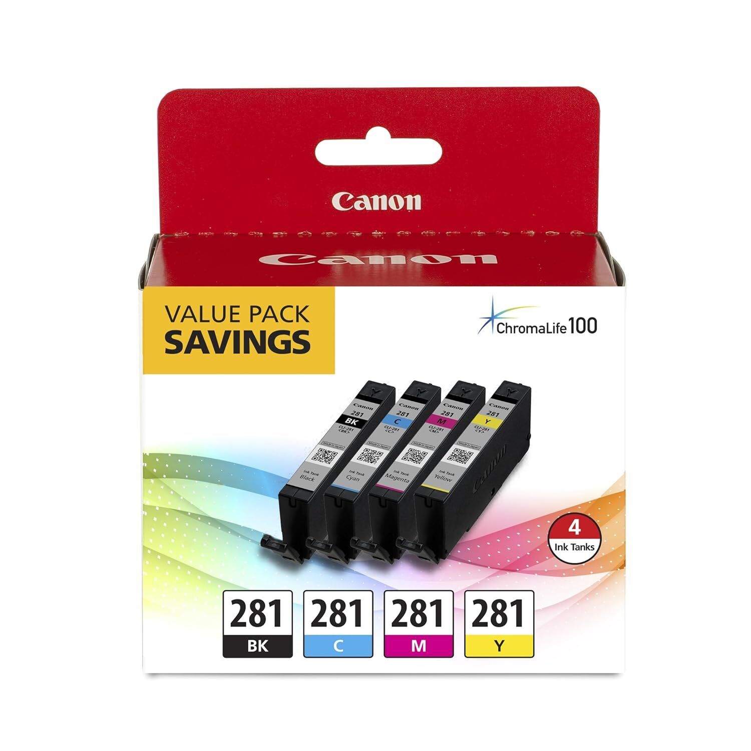 Canon CLI-281 XL BKCMY Four Color Value Pack Compatible to TR8520, TR7520, TS9