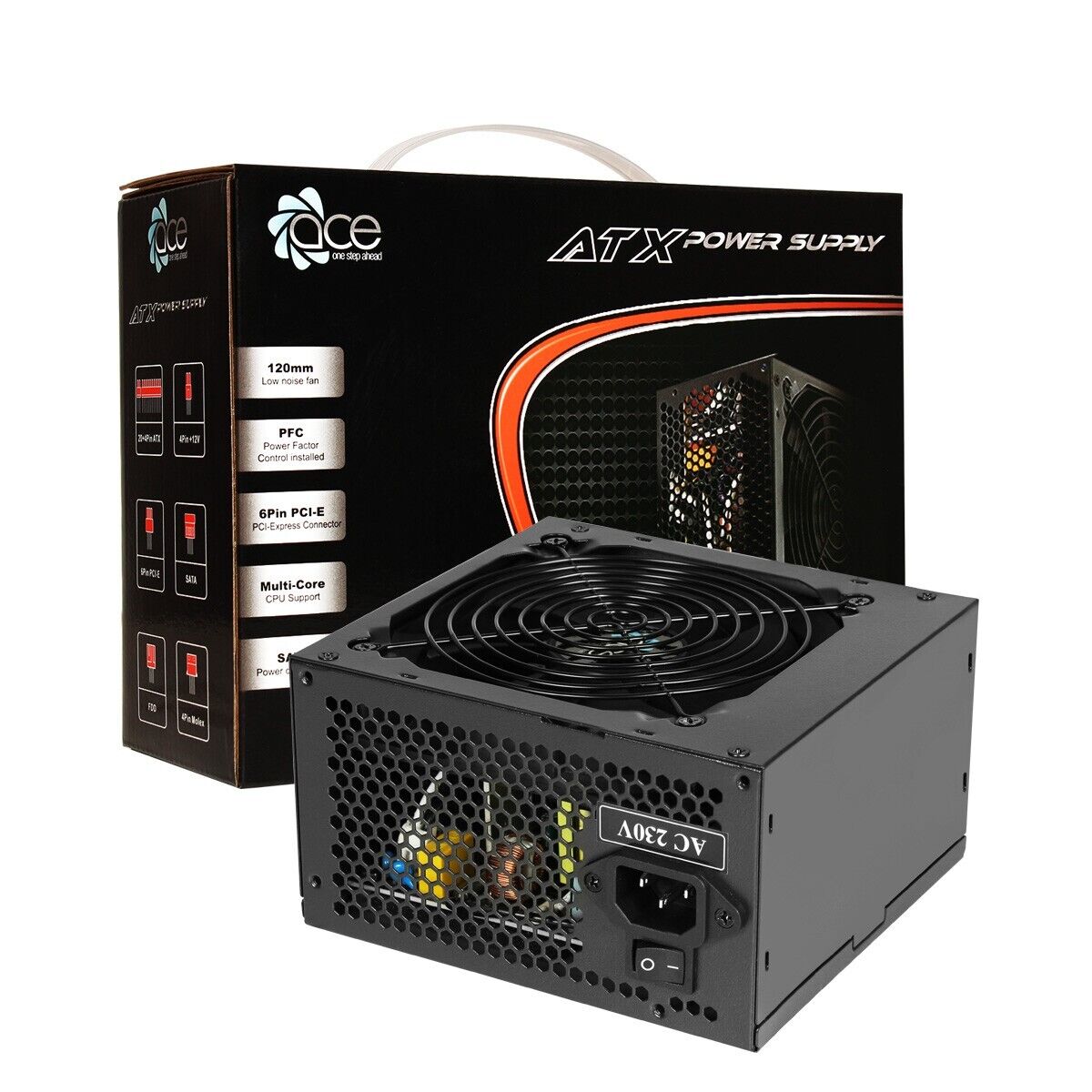 ACE 750W PSU PC Power Supply Unit Quiet 120mm Fan ATX 8pin 12V 8-Pin PCI-E SATA