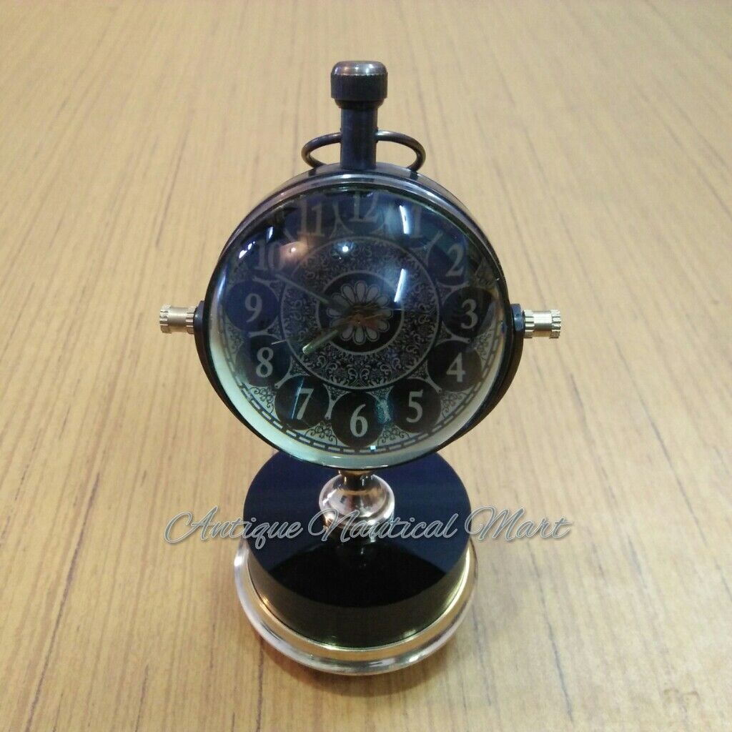 Antique Brass Desk Clock Mechanical Vintage Table Top Decorative Gift