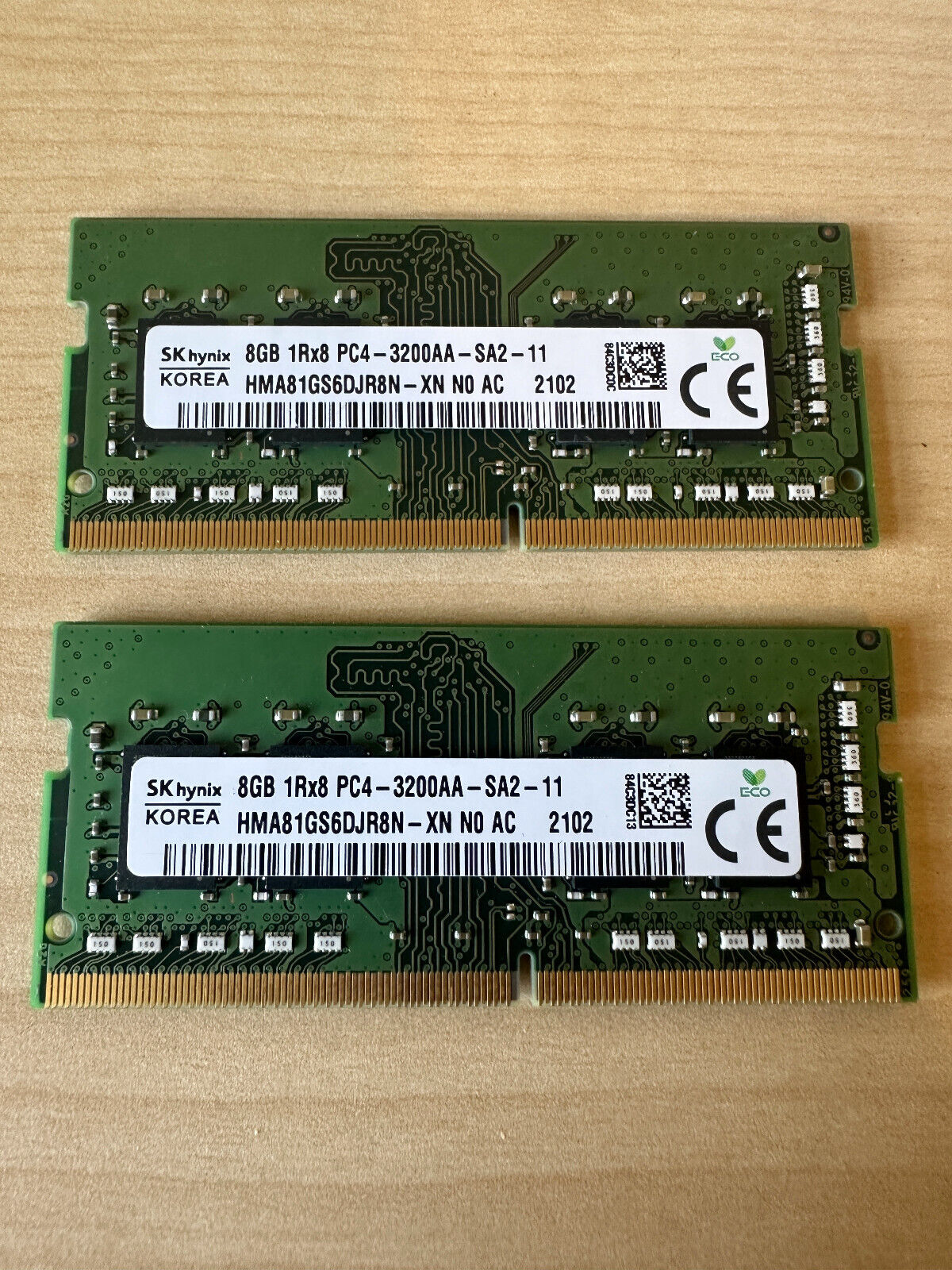 LOT OF 2 Hynix 8GB 1Rx8 PC4-3200 DDR4 SODIMM Laptop Memory