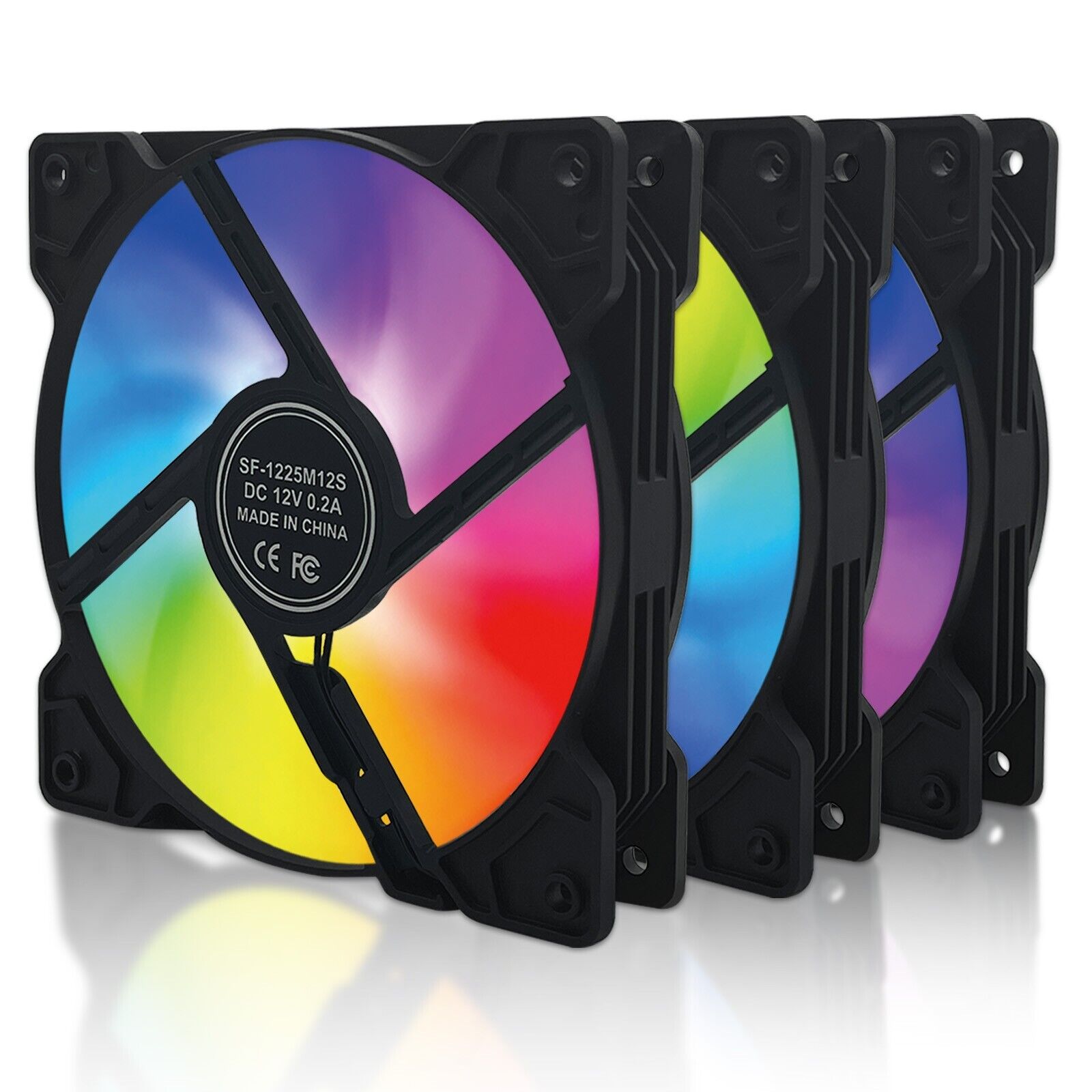 3 Pack 120mm Black Frame RGB LED PC Computer Case Cooling Fan Colorful Quiet