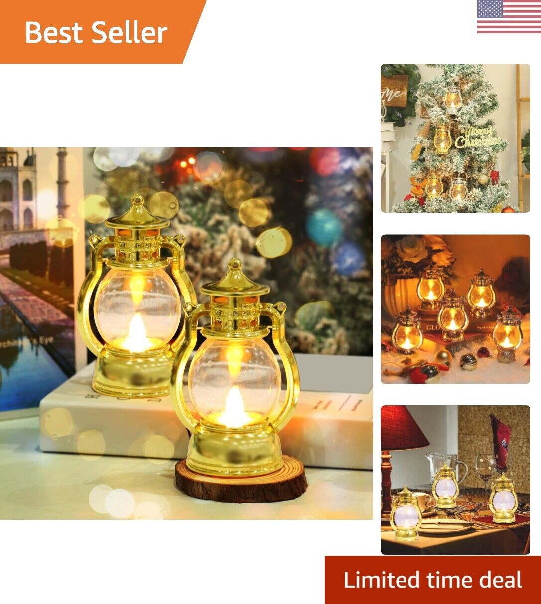 Christmas Decorative Lanterns - 2 Pack - Flickering LED Light - Vintage Design
