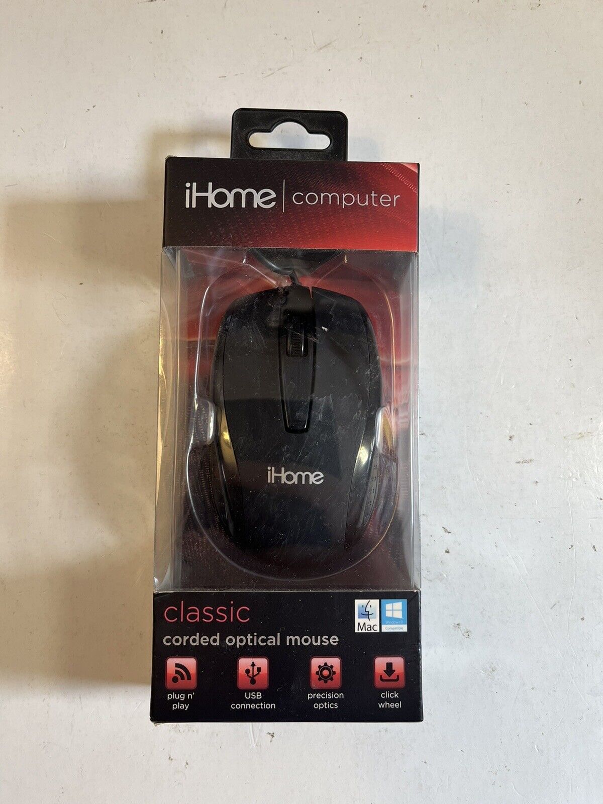 New iHome Computer Classic USB Corded Optical Mouse Black IH-M600B for Mac/PC