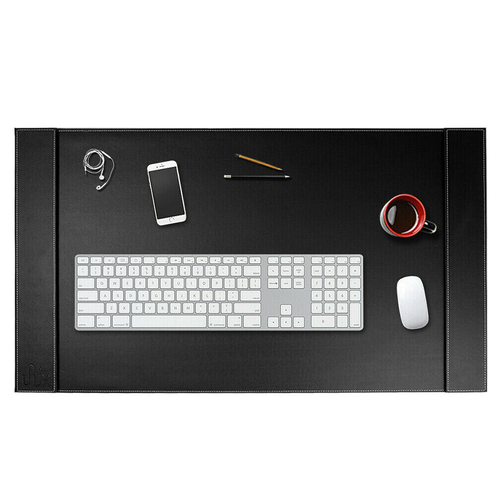 34x20 Premium Genuine Leather Home Office Laptop Desk Pad Black Edge-Locked Mat