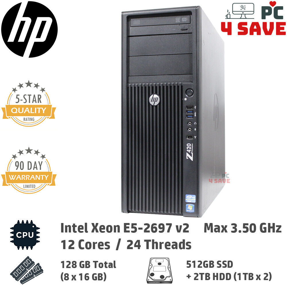 HP E5-2697 V2 CPU 12 Cores / 128GB RAM / 512GB SSD + 2TB HDD Z420 Workstation TW