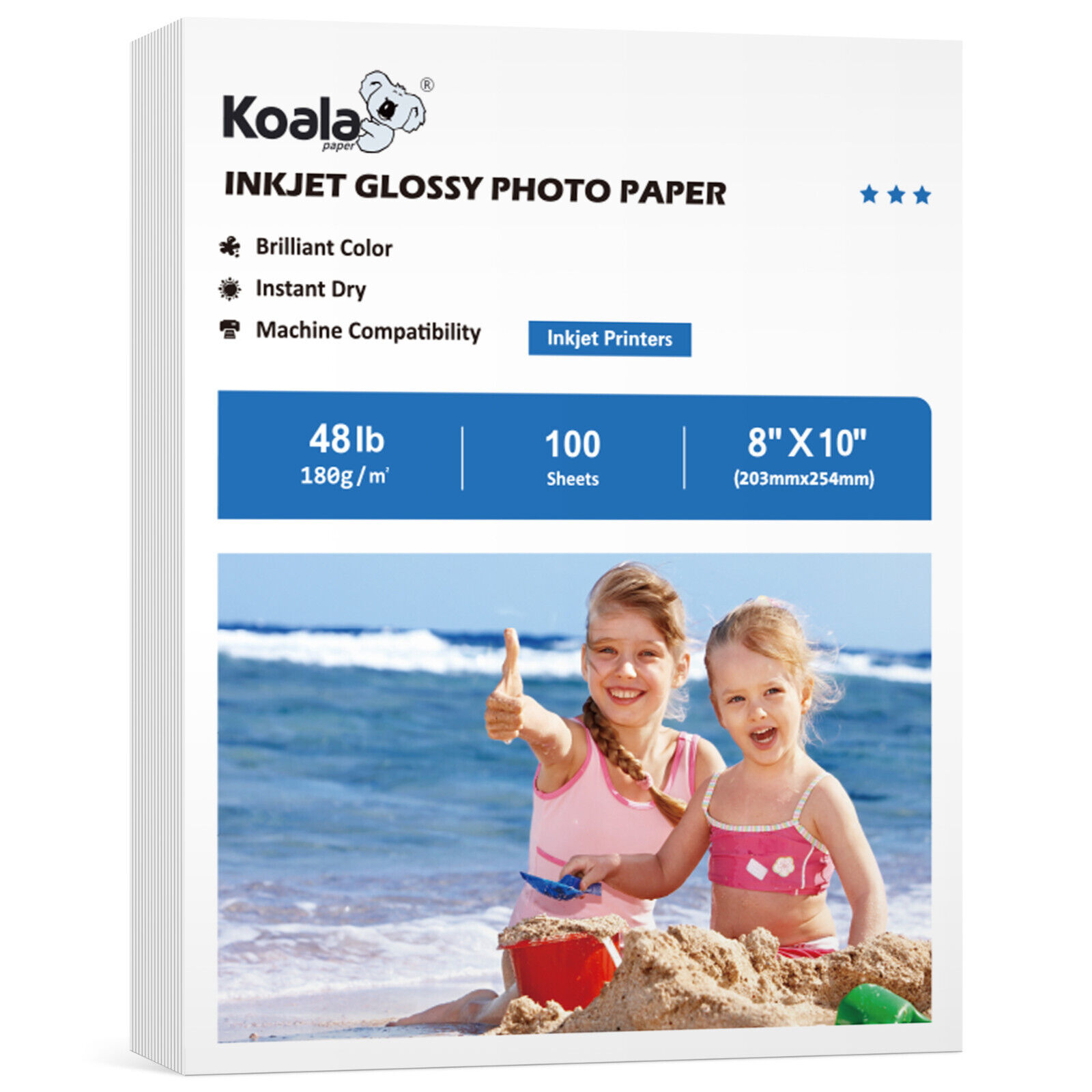 Koala Premium Inkjet Photo Paper 8X10 Glossy 48lb 100 Sheets 180g Picture Paper