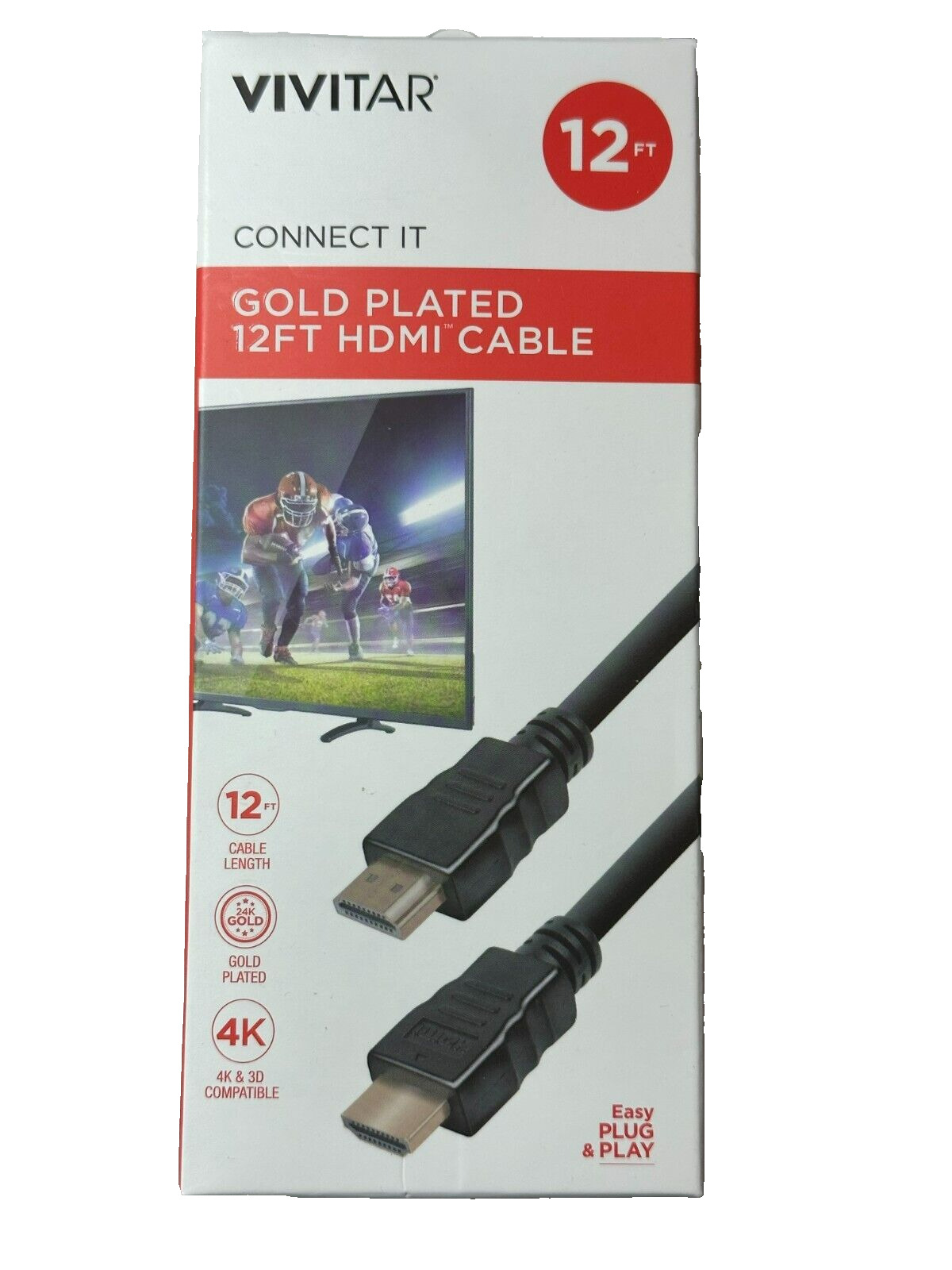 🎵 Vivitar 12' Gold Plated HDMI 4K Hi-Def Premium Cable LOW PRICE