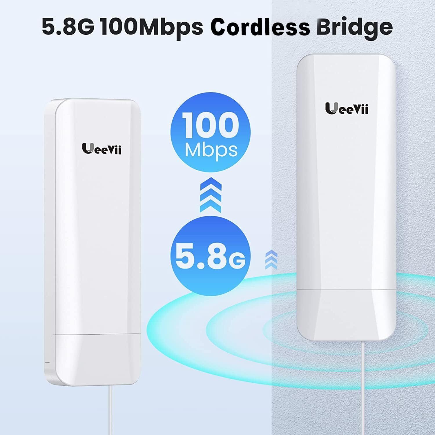 Ueevii 2 Pack Wireless Bridge 3KM Long Point to Point 5.8G Outdoor Wifi Extended