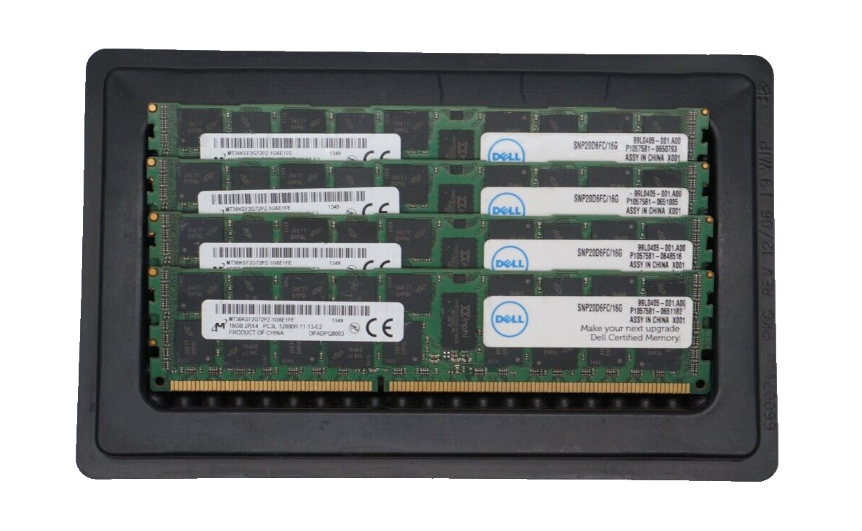 64GB (16GBX4) 2RX4 PC3L-12800R DDR3 ECC Server Memory -  Dell SNP20D6FC/16G