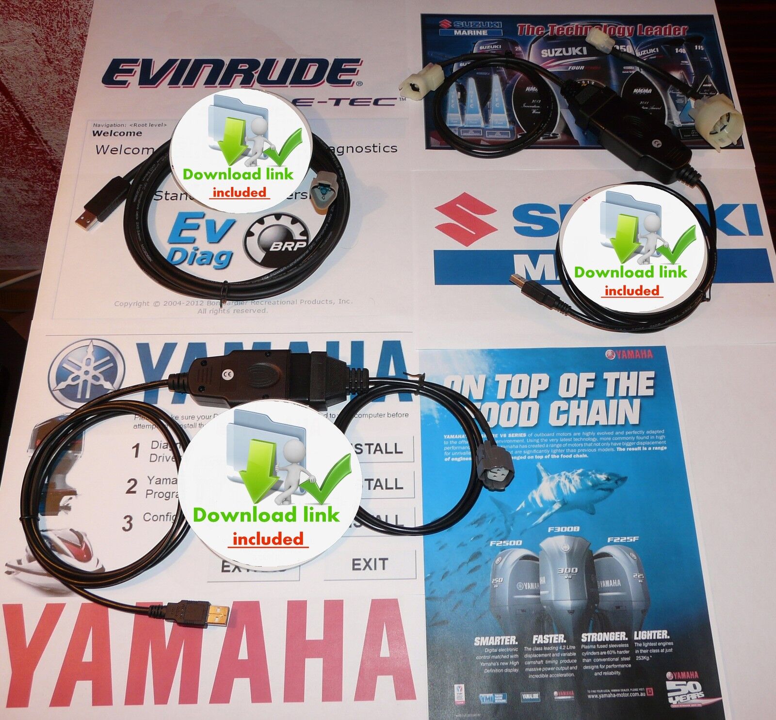 Yamaha+Evinrude ETEC (Johnson) + SUZUKI  Outboard Diagnostic set BEST BUY 