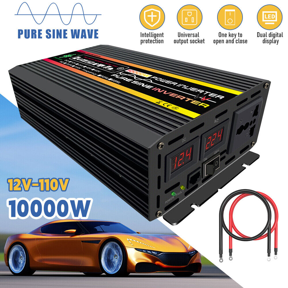 10000W Car Power Inverter Pure Sine Wave Daul Inverter DC12V To AC110V Converter