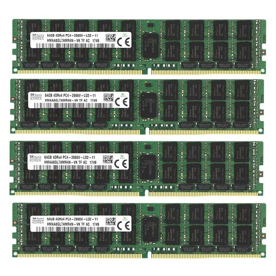 SK Hynix 2666MHz 256GB（4 x 64GB ）REG ECC RAM DDR4 LRDIMM PC4-21300 Server Memory