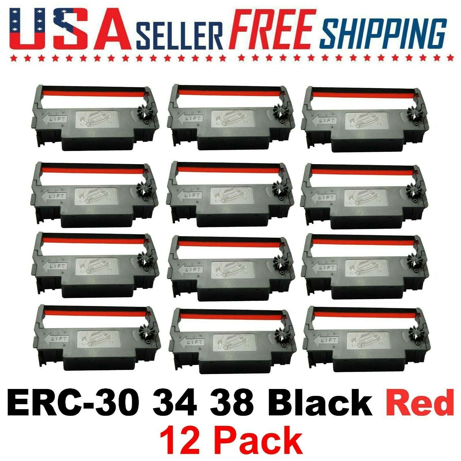 (12) EPSON ERC 30 / 34 / 38 BLACK & RED INK POS PRINTER RIBBONS  ~FREE SHIPPING~
