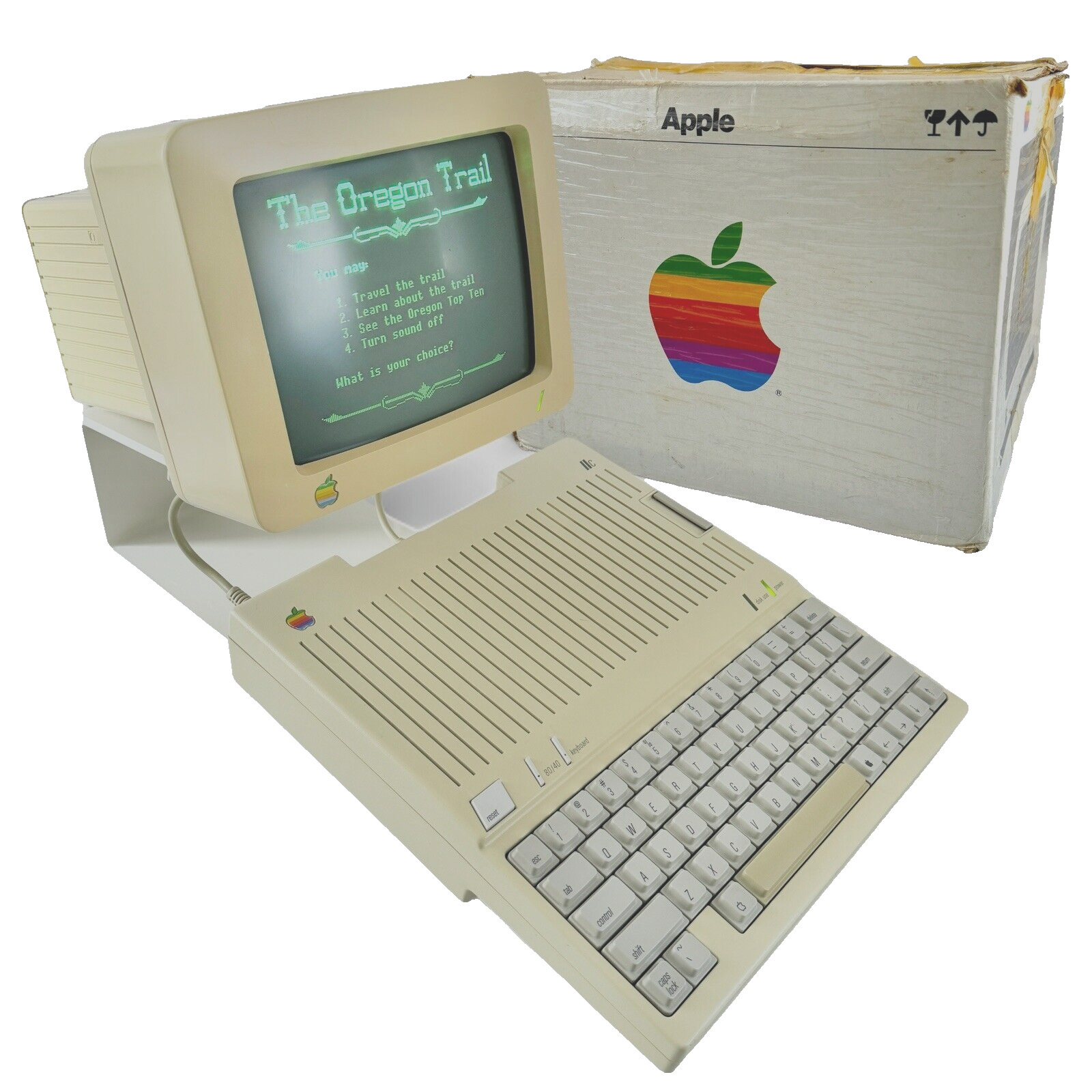 Apple IIc A2S4000 w/ Monitor A2M4090 VTG 1984 Computer WORKS