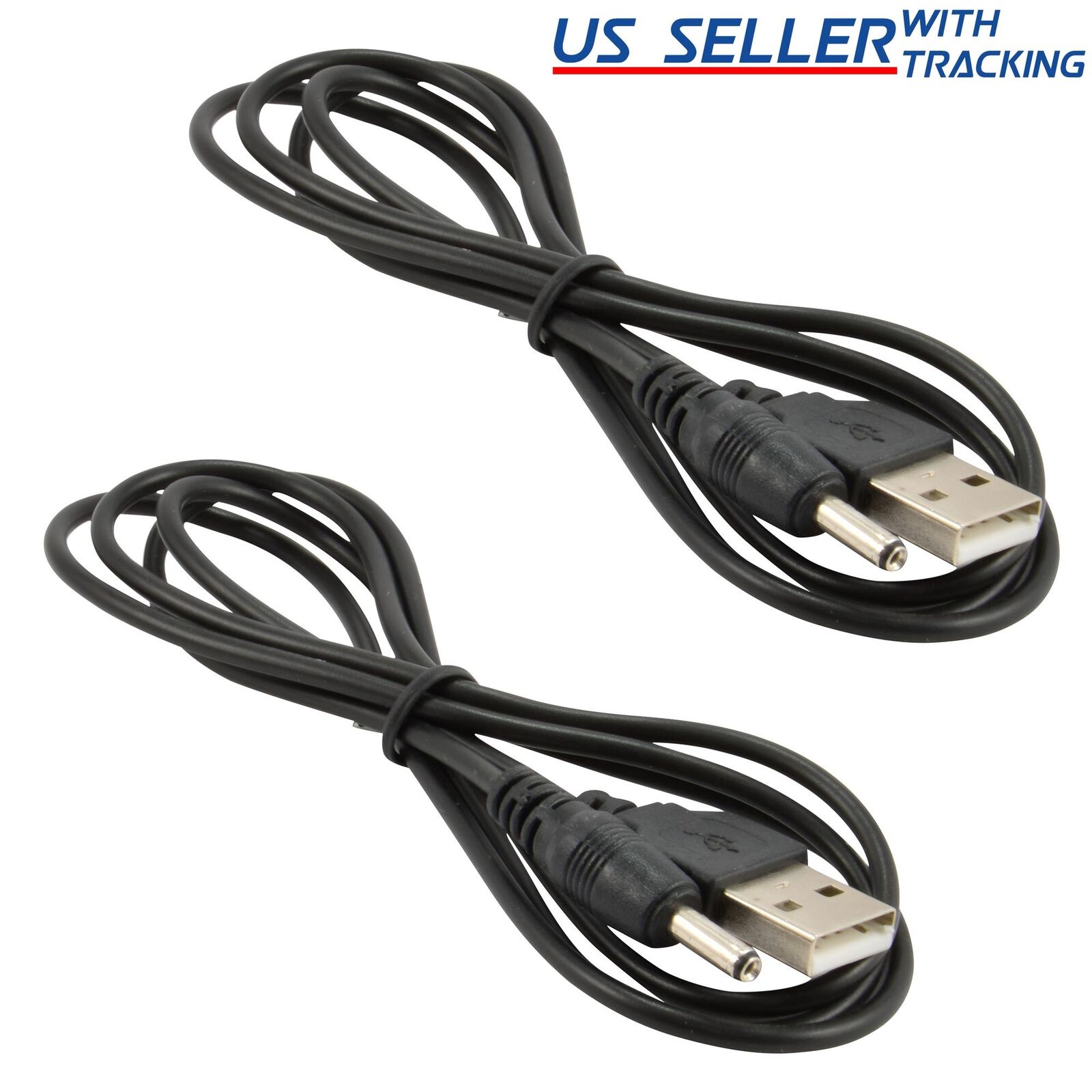 2pcs USB to 3.5mm x 1.35mm Barrel Connector 5V DC Power Cable Jack Male, 5ft