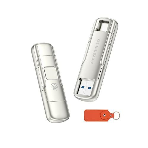 MOVE SPEED 256GB USB3.2 Solid State USB Flash Drive 520MB/s AES256 & Fingerpr...