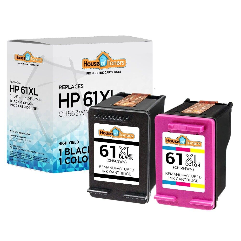 2PK Replacement HP 61XL 1-Black & 1-Color Ink Cartridges 2540 2541 2542 2543 