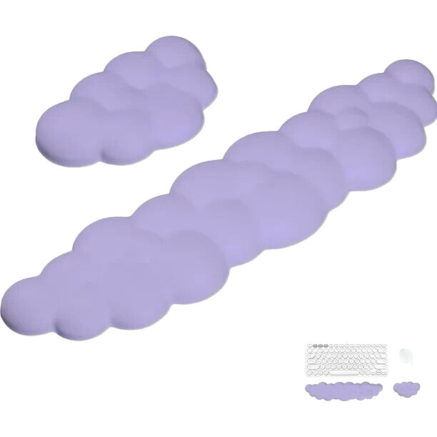 Purple Keyboard Pad Cloud Shaped Keyboard & Mouse Wrist Rest Cute Gaming Setup