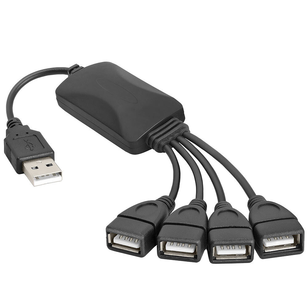 4-Port USB 2.0 Hub 4-Way Type-A USB Splitter Unpowered for PC Mac HDTV TV-Box