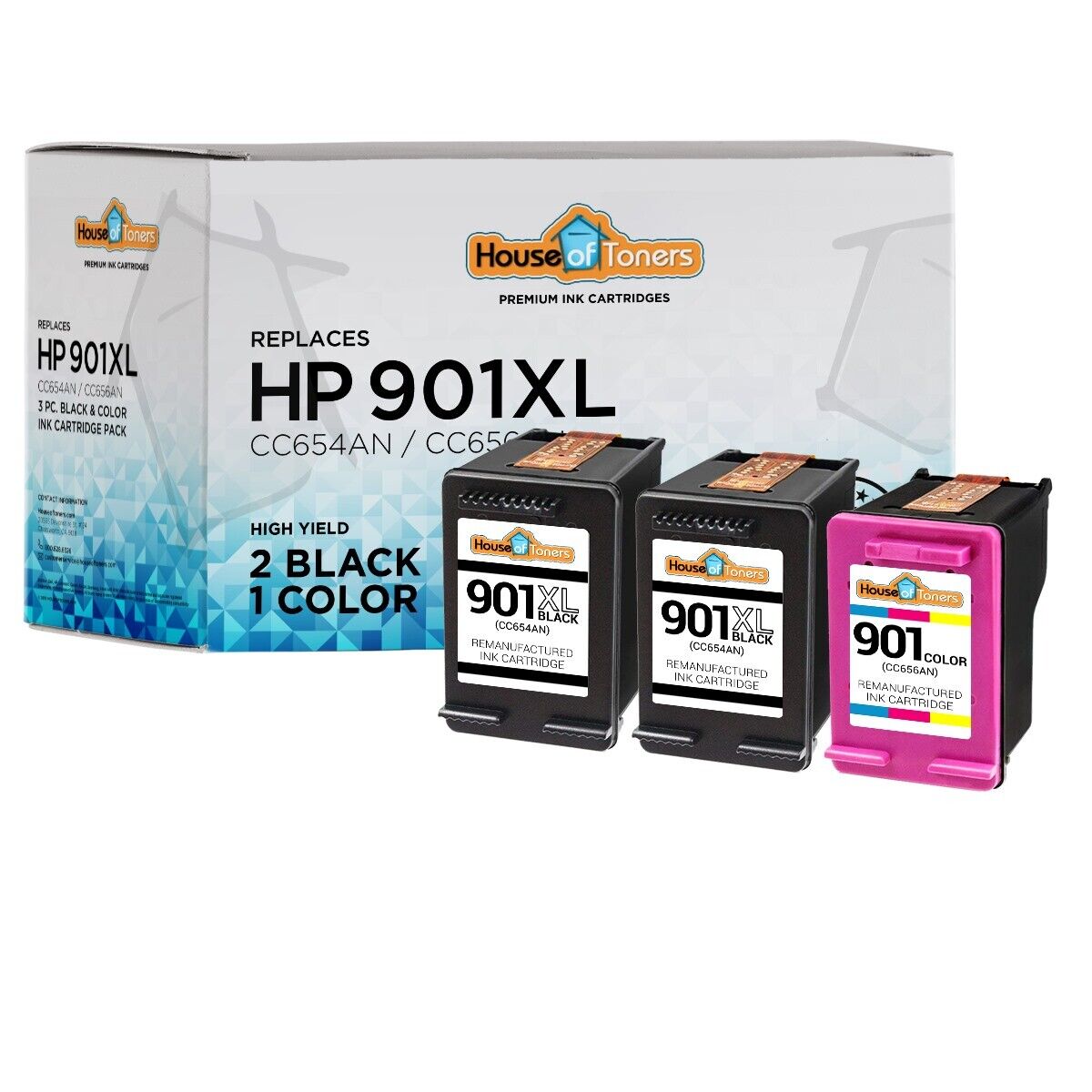 3PK For HP 901XL 2-Black & 1-Color CC654AN CC656AN Officejet J4660 J4680 4500