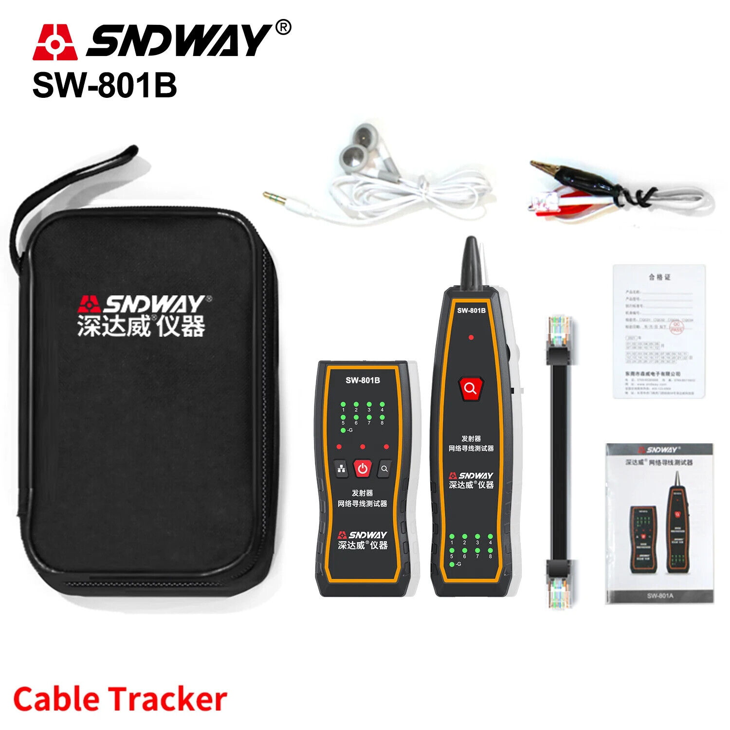Network RJ45 / RJ11 Line Finder Cable Tracker Tester Sender Wire Tracer +Bag
