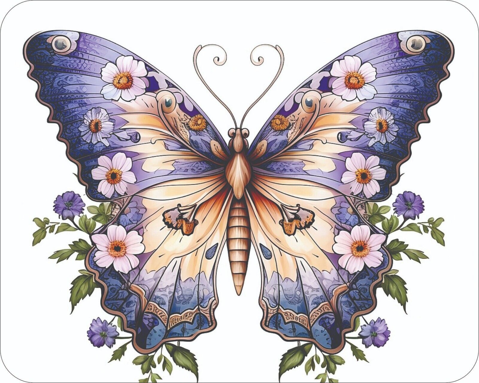 Butterfly with Flowers Floral Art  Mouse Pad Stunning Photos AI Drawing Mousepad