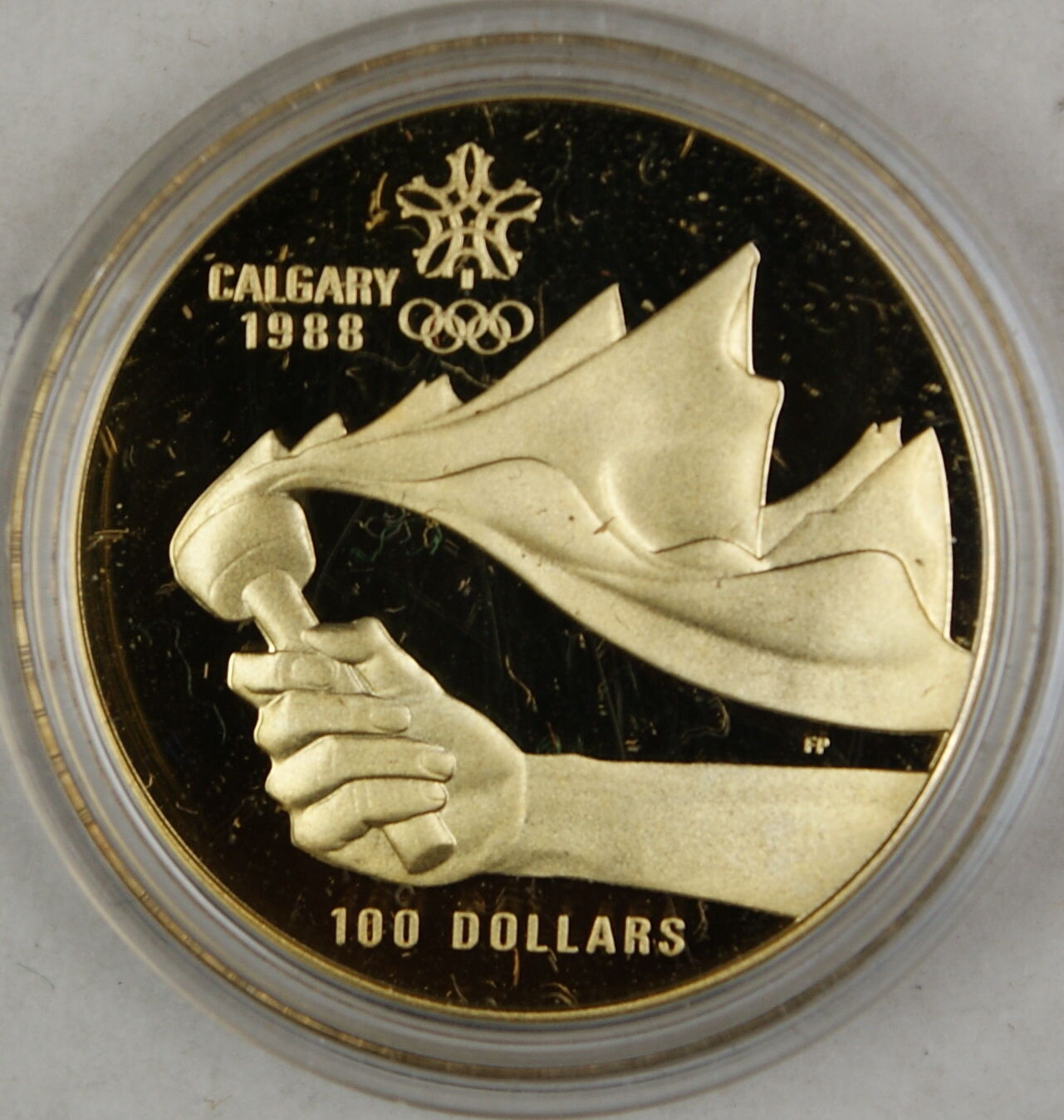1987 Canada $100 Dollar Proof Gold Coin, 1988 Calgary Olympics, In Box w/ COA