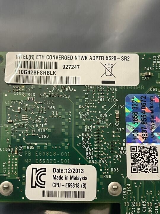 Intel X520-SR2 Dual Port 10Gbps SFP+ Ethernet Server Network Adapter no Bracket