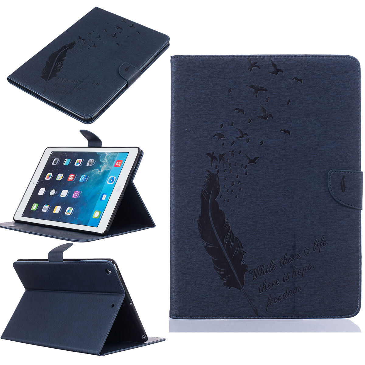 Apple iPad Mini 4 Smart Leather Hybrid Slim Card Wallet Case Cover / Navy
