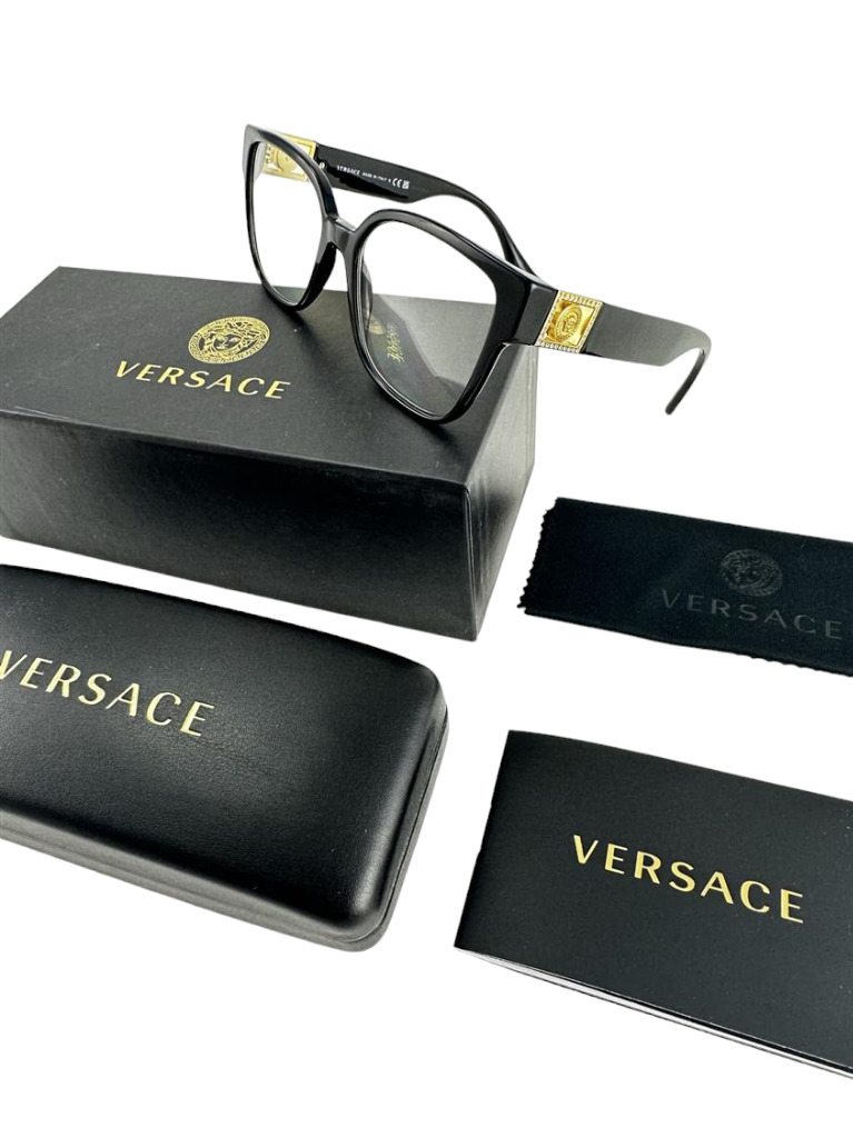 Versace NEW Black $409 Frames Square Womens Jeweled 54-17-145 Eyeglasses VE3329B