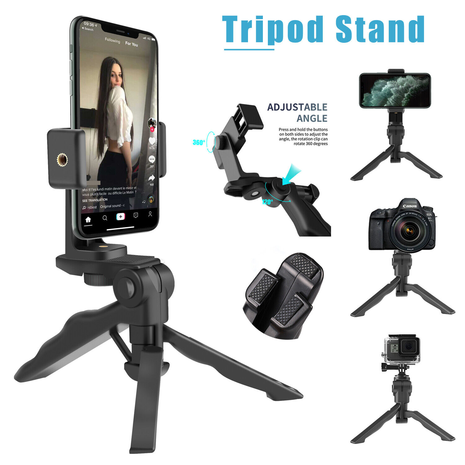 360° Adjustable Tripod Desktop Stand Desk Holder Stabilizer For Cell Phone