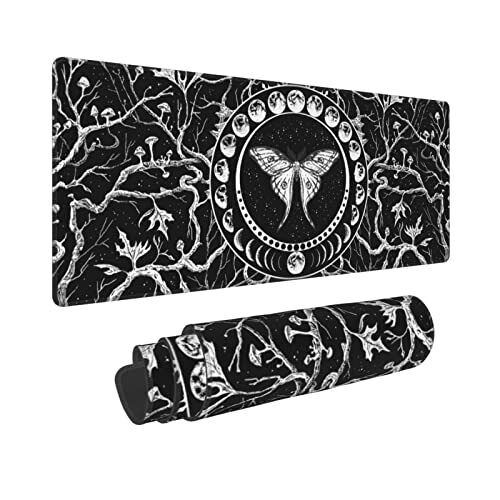 Black and White Moth Moon Phase Gaming Keyboard Mouse Pad Mousepad Huge Exten...