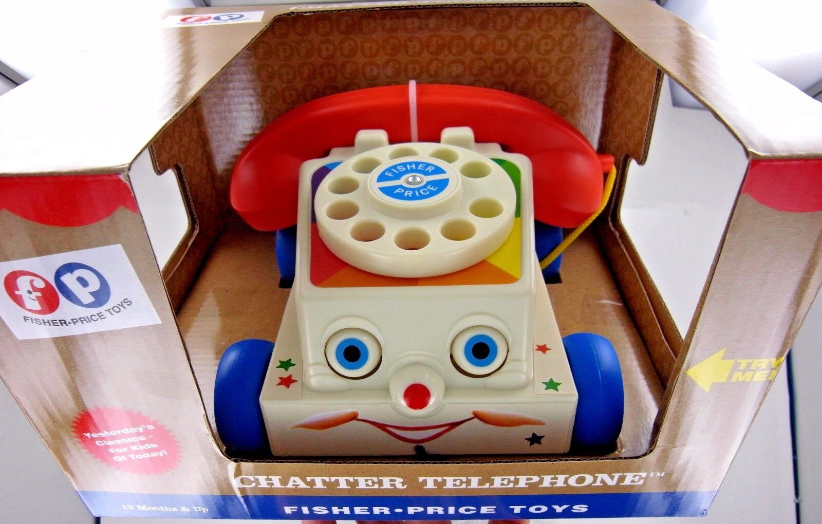 Fisher-Price CHATTER TELEPHONE Phone PULL TOY FP 1694 eyes move dial rings NIB