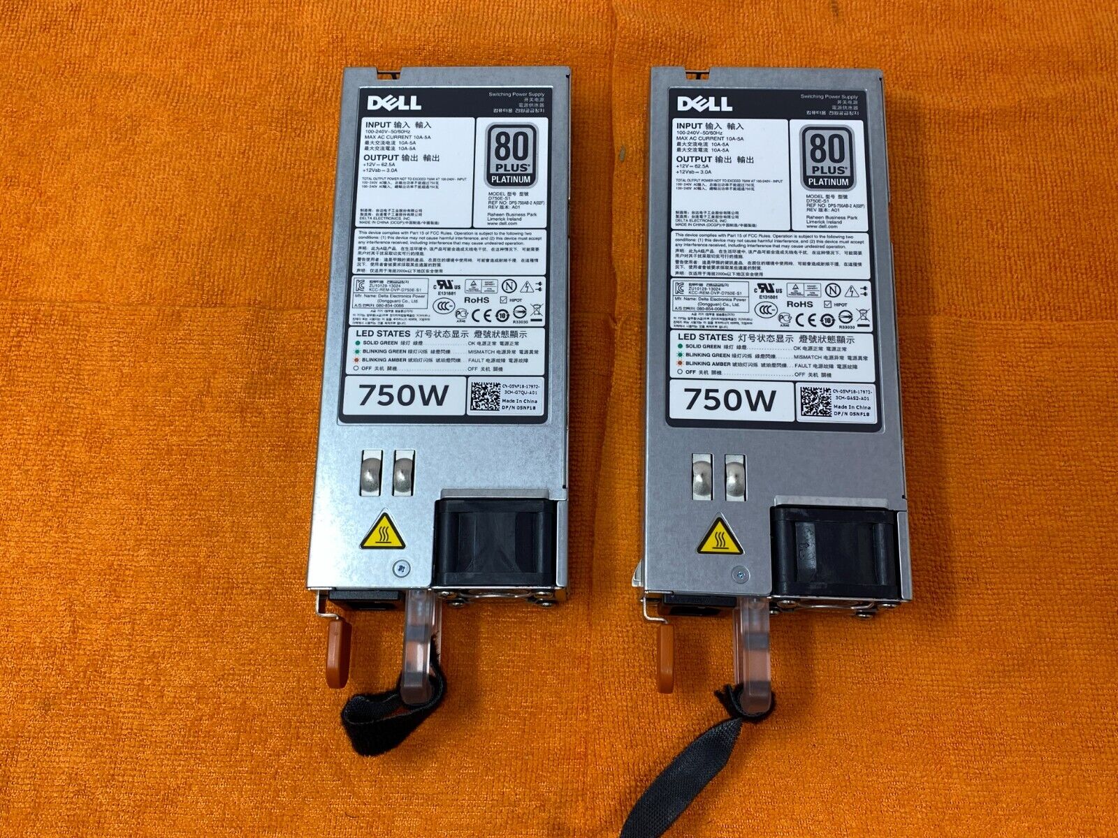 2 x DELL 750W 80 PLUS PLATINUM SWAPPABLE POWER SUPPLY 05NF18 DELL POWEREDGE