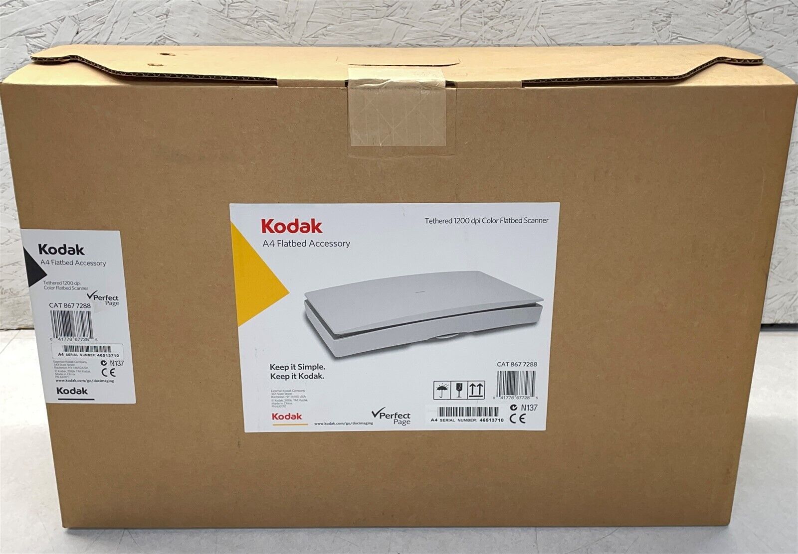 KODAK A4 FLATBED ACCESSORY TETHERED 1200 dpi COLOR FLATBED SCANNER NEW IN BOX