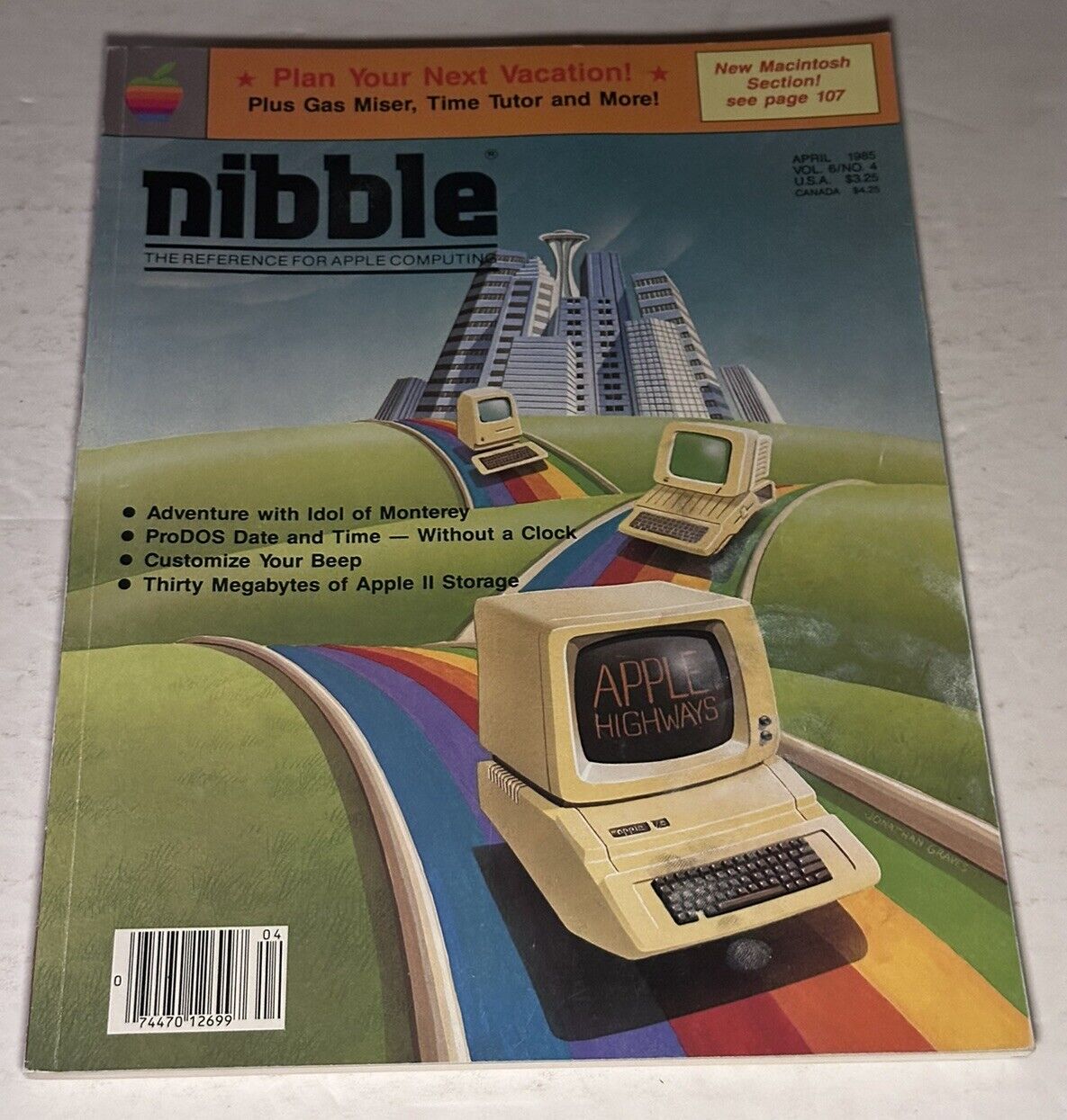 Vtg April 1985 Nibble Magazine ProDOS Apple II Macintosh Gas Miser Time Tutor